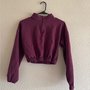 Burgundy Half-Zip Cropped Sweatshirt